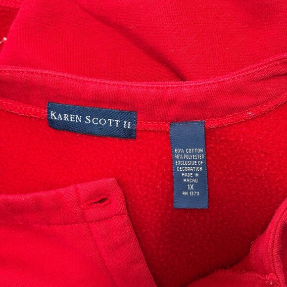 Vtg Christmas Cardigan Jacket Womens 1X Red Embroidery Santa Holiday Grandmacore - Picture 11 of 12